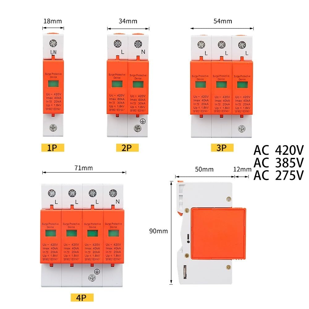 1 dispositivo di protezione contro le sovratensioni di potenza, scaricatore SPD, a bassa tensione, 1/2/3/4 poli, 240 V, 380 V, 1000 V, protezione di tensione (2P, DC1000 V 30-60 KA)