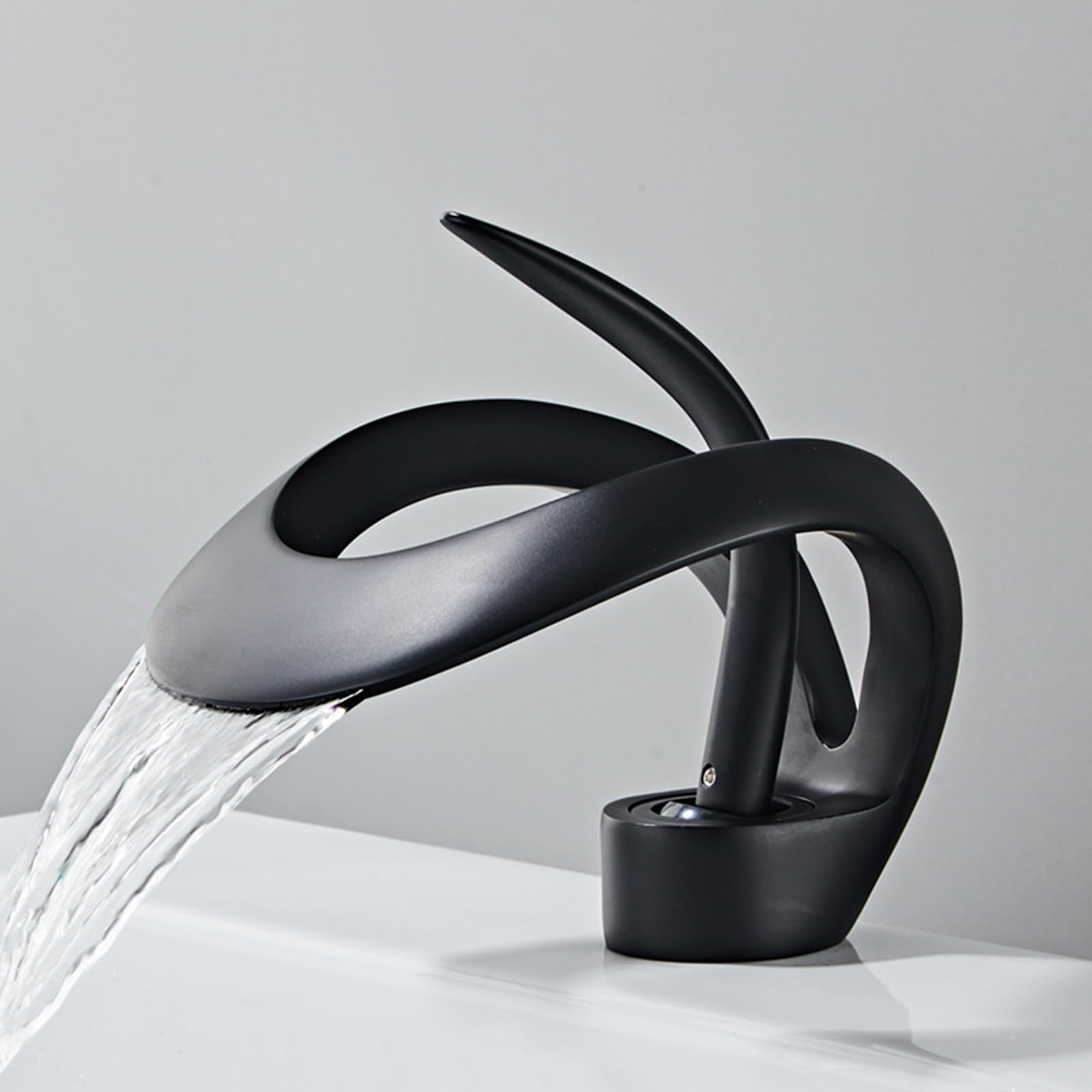 XJTNLB Bathroom Taps Waterfall Bathroom Faucet Sink Mixer Basin Taps, Mixer Tap Bathroom Sink with Hoses Black,Low Style