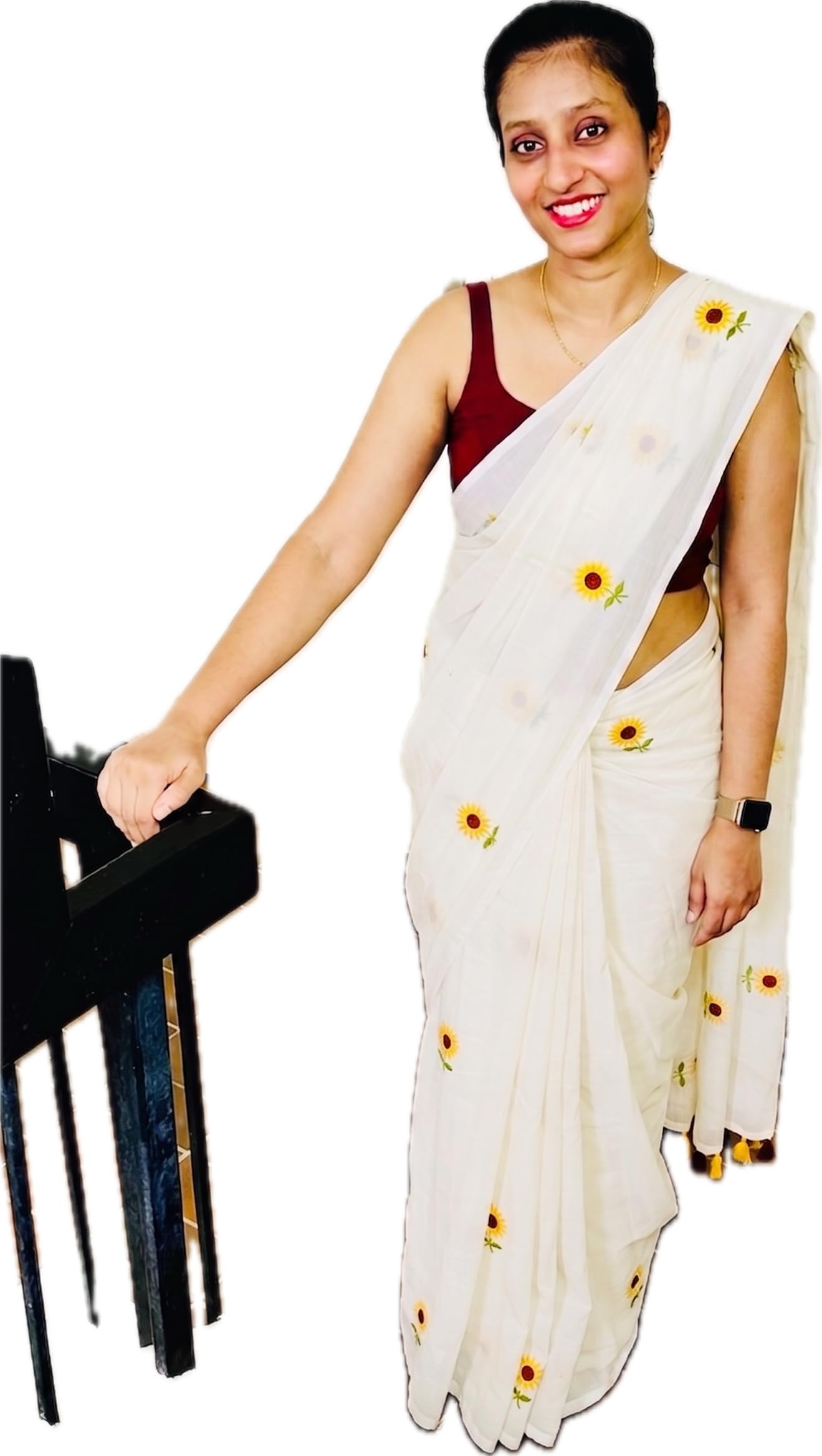 Women's Mul Cotton Saree with Tassels | Soft Mulmul Saree | Woven Stripes & Zari Line | 5.5 Metres - Without Blouse-picture-28