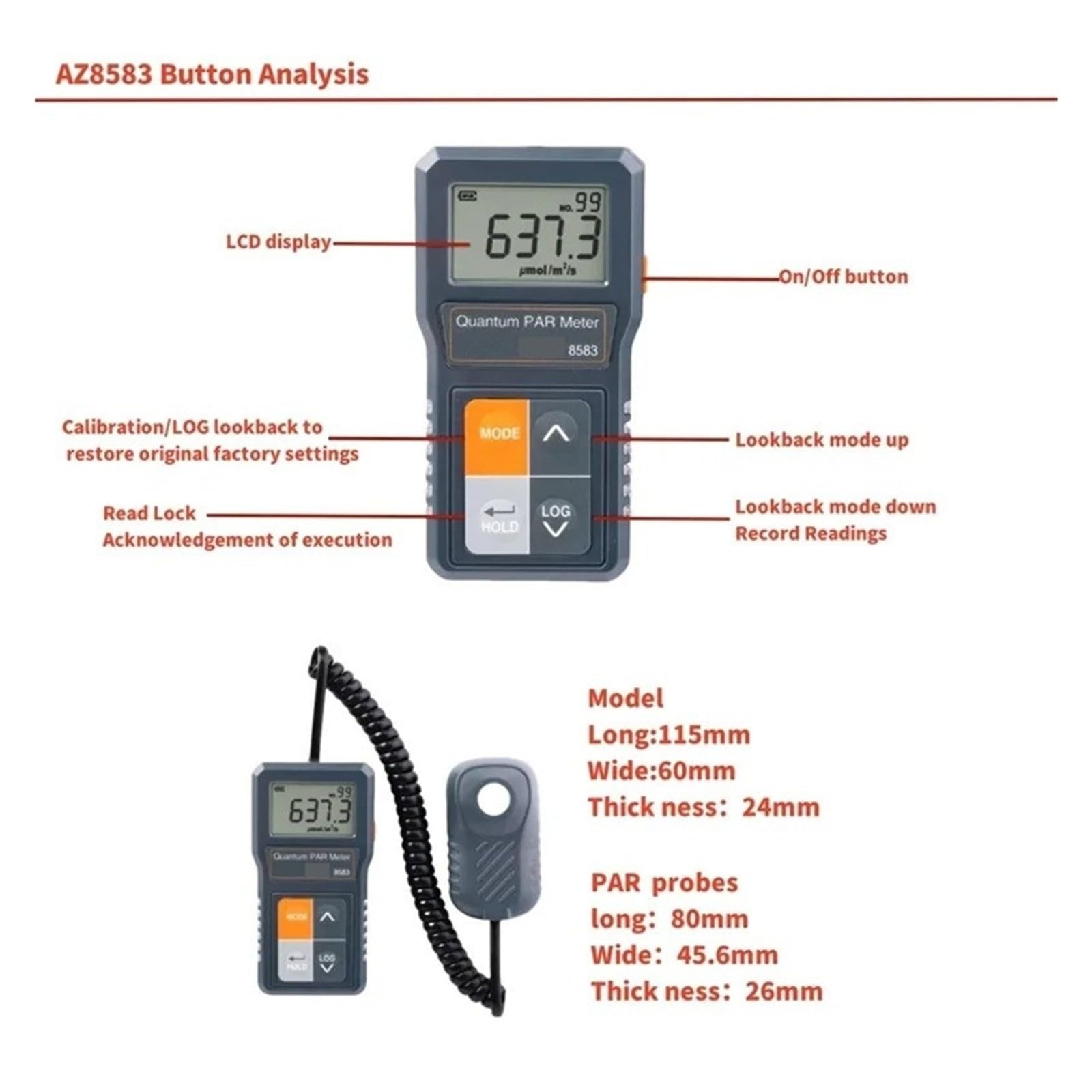 AZ8583 Miernik Natężenia Światła O Pełnym Z Wyświetlaczem LCD