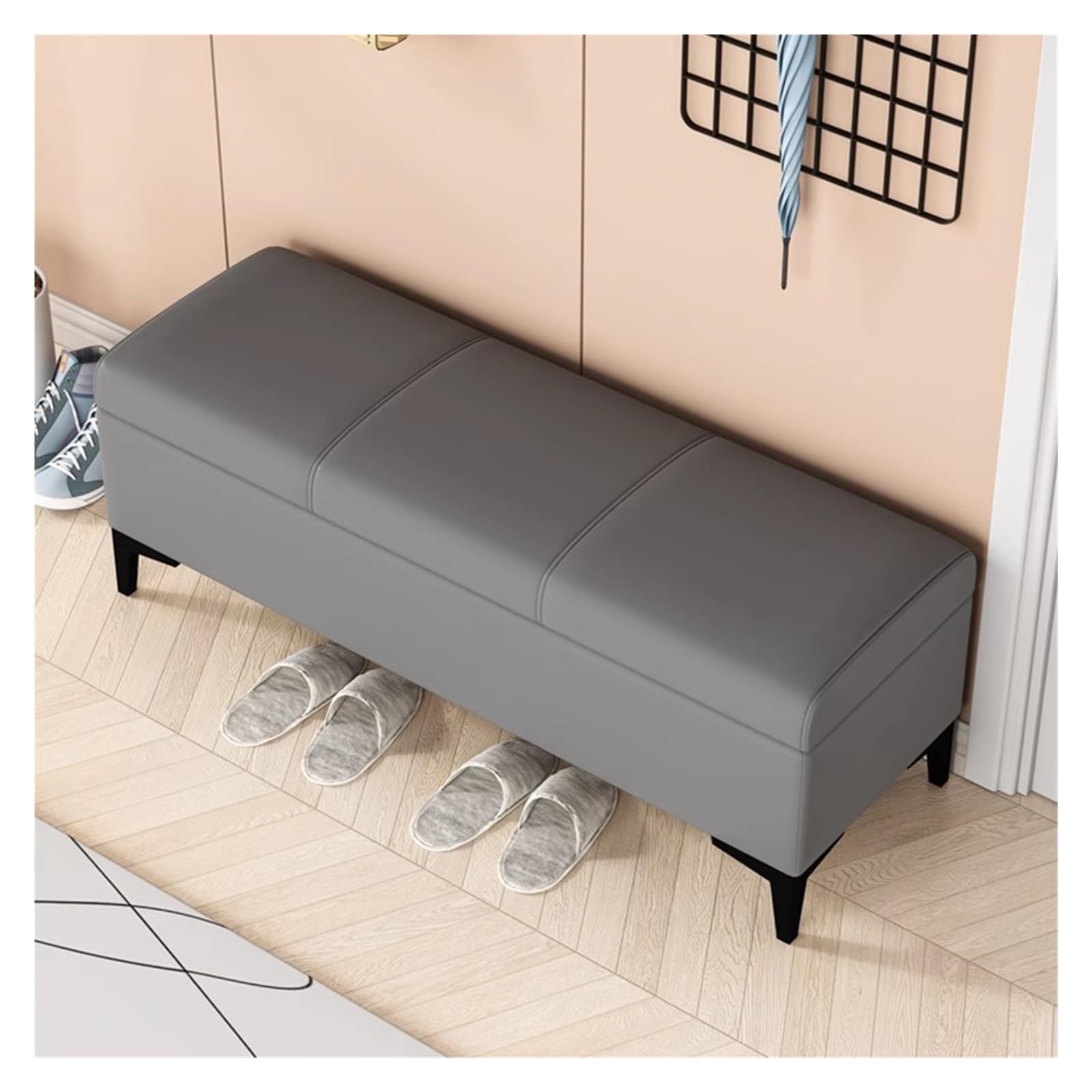 WDSOPK Storage Bench End of Bed Ottoman Upholstered Foot Rest Rectangular Couch Ottoman Storage Chest Footstool for Living Room,Bedroom,Entryway（Grey-60CM）