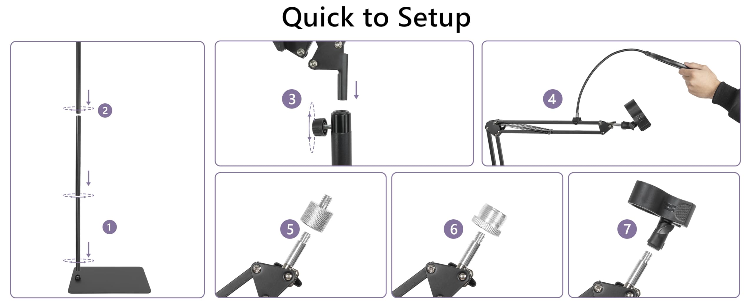 AKOZLIN - Supporto per microfono con braccio a forbice da terra, con base pesante, altezza regolabile da 40 a 120 cm, con adattatore da 3/8" a 5/8" e 1/4", filtro pop, clip per microfono e fascette