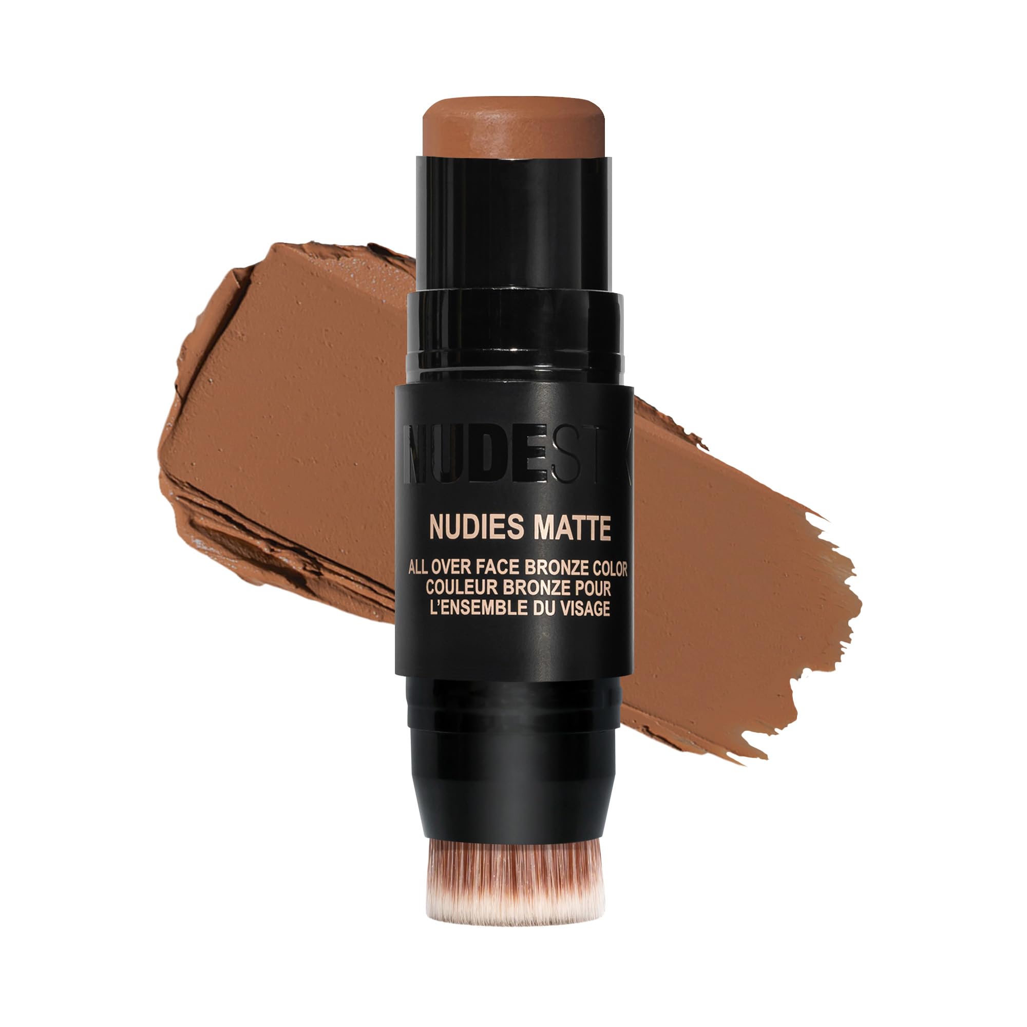Nudestix Nudies Bronze All Over Matte Bronzing Stick – 3-in-1 Cream Bronzer for Cheeks, Eyes & Lips with Built-In Brush | Natural Contour & Sun-Kissed Glow