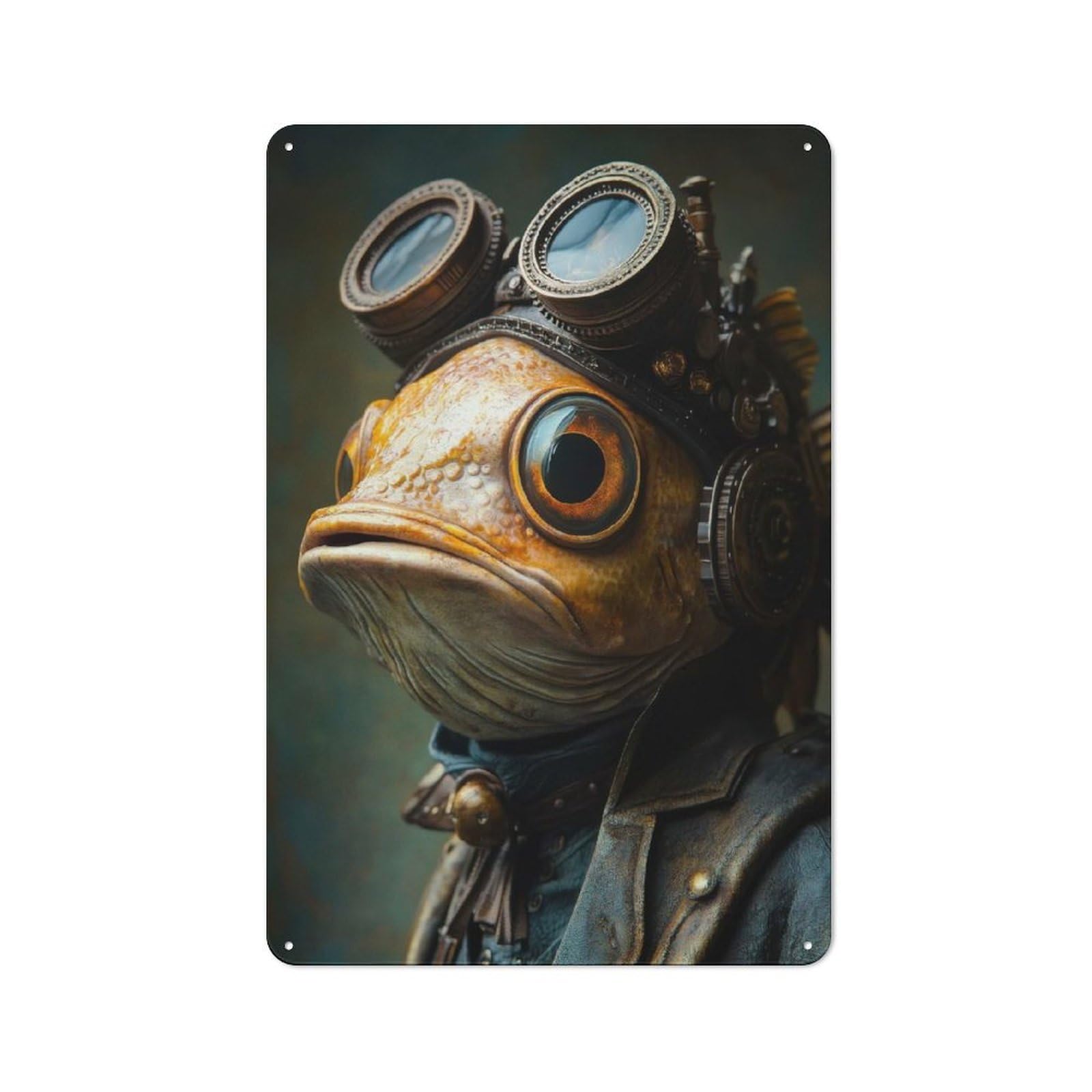 Steampunk Fish Creature Warehouse Style Metal Wall Decor 30x20cm, Industrial Metal Sign for Workspace, Cafe, Hallway Or Garage