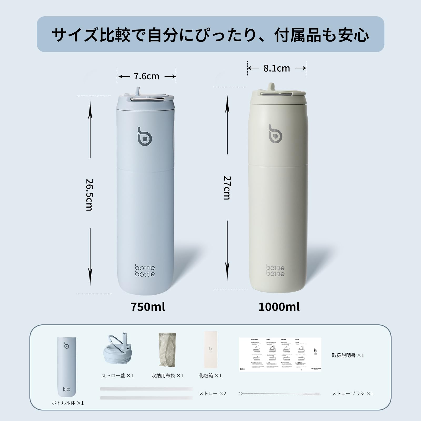 Amazon | BOTTLE BOTTLE 水筒 0.75L 大容量 ストロー付き 直飲み 保温