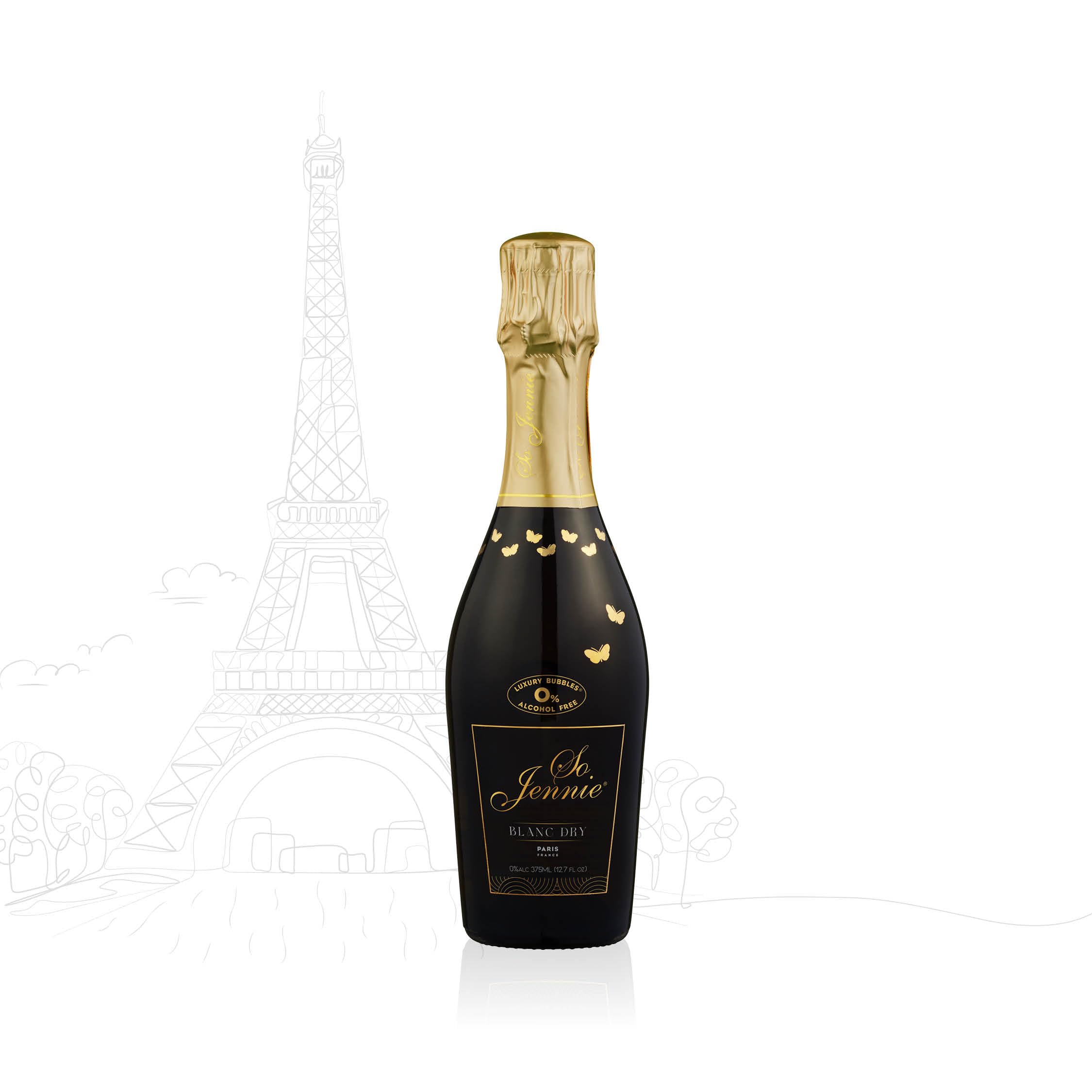 So Jennie Paris Alcohol-Free Blanc Dry Sparkling Wine - Certified Halal, Low Calorie, Sulfite Free - No Preservatives, No Added Sugar (375ml, Case of 6)