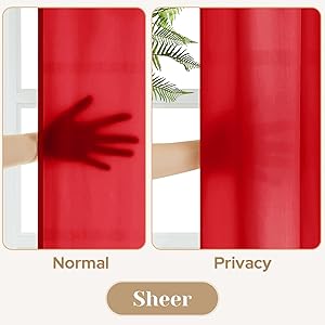 HOMEIDEAS Christmas Non-See-Through Red Privacy Sheer Kitchen Curtains, 30 X 24 Inches Long 2 Panels Short Sheer Curtains Light Filtering Bathroom Window Drapes for Bedroom Living Room