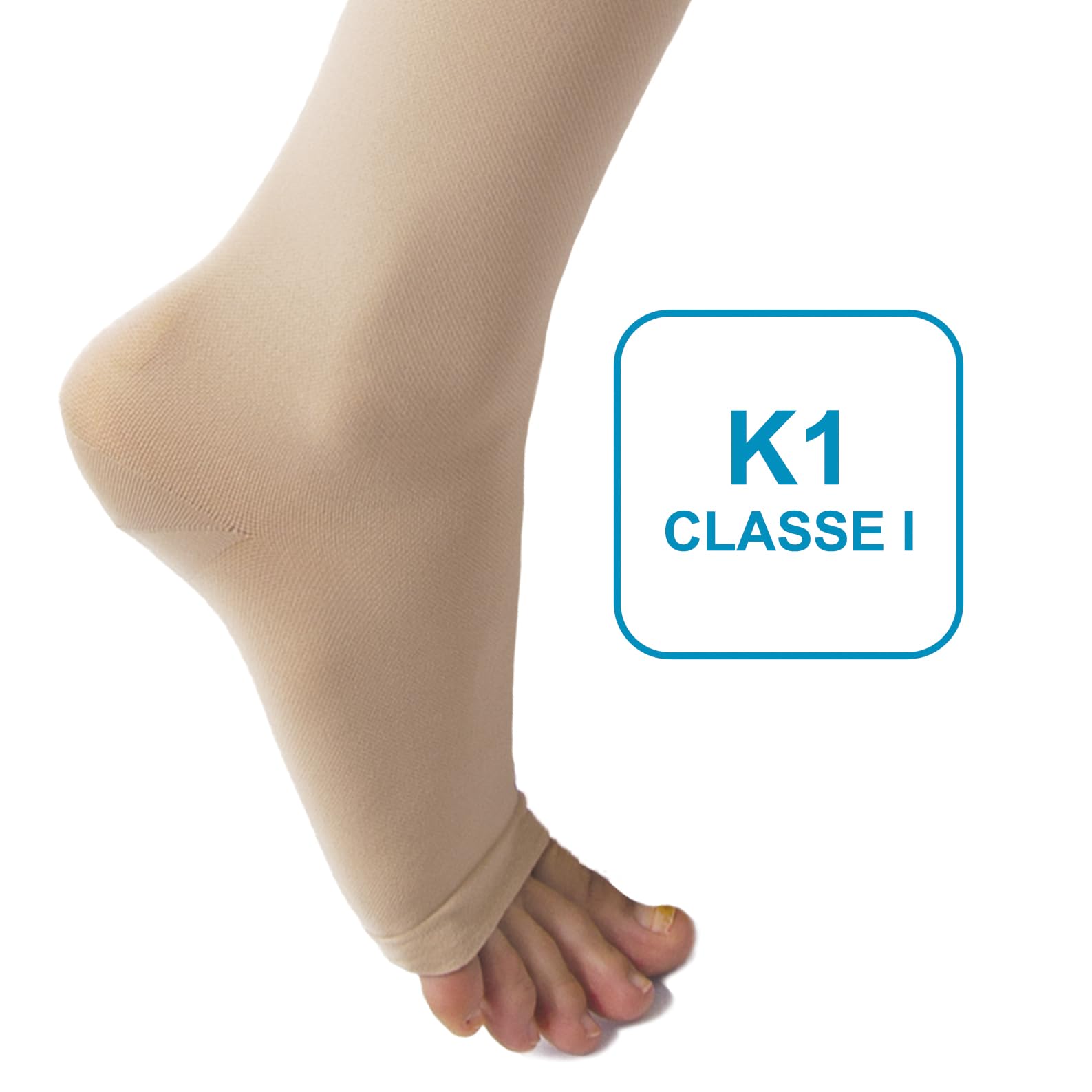 Beman 407A - Autoreggenti Medicali K1 Classe 1, Compressione Graduata 15-21 mmHg, Punta Aperta Unisex, Tallone Rinforzato e Cuciture Piatte, Elastici Resistenti