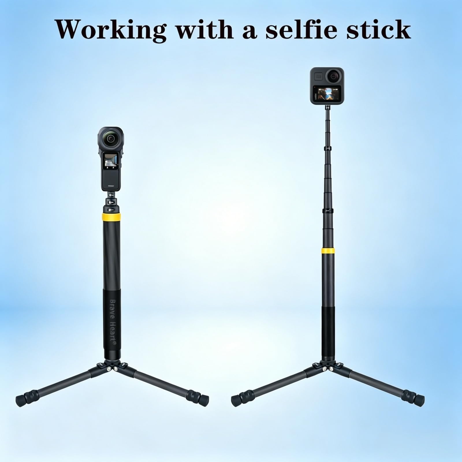 Mini-Stativ aus Kohlefaser, kleine Tischstative für Insta360, X5, X4, X3, X2, für DJI Osmo Kamera für Gimbal, Mikrofon, LED-Licht (schwarz)