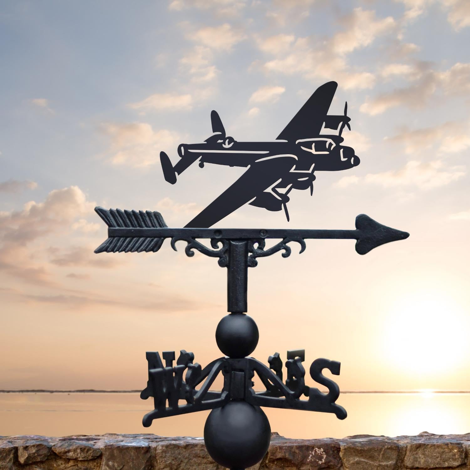 Black Cast Iron Large Lancaster Bomber Weathervane - Outdoor Garden Roof Weathervane Ornament