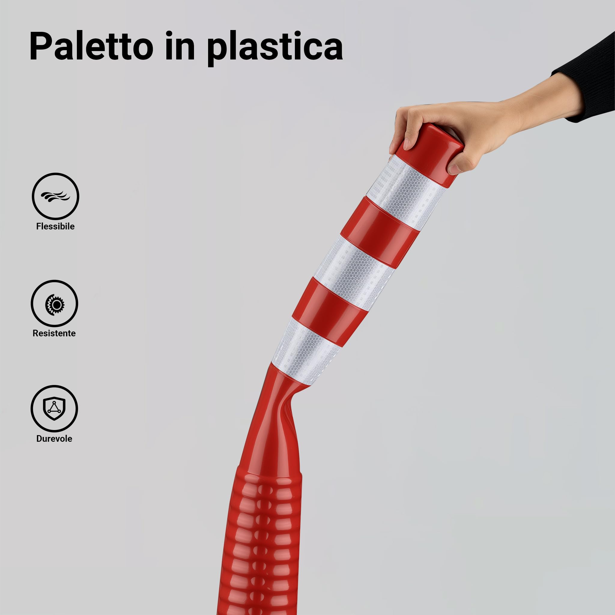 Wiltec Paletto segnaletico flessibile catarifrangente, 2 paletti delimitatori da 75 cm con viti di montaggio