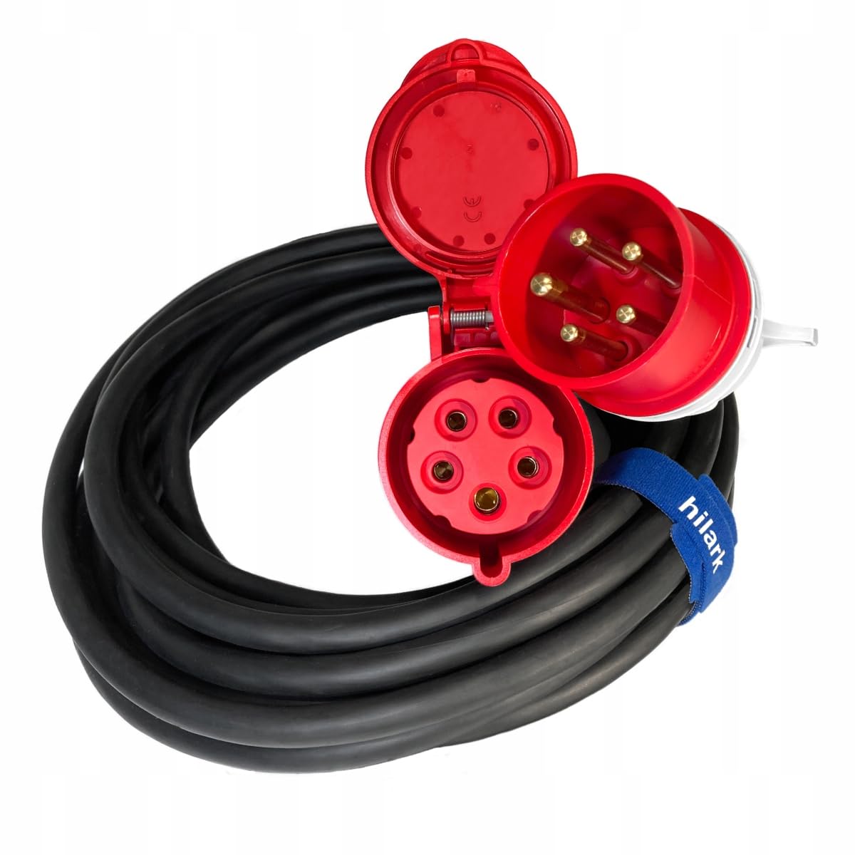 Hilark Cavo di prolunga in gomma H07RN-F Spina angolare IP44 400V per cantiere, industria, esterni (40 metri, 5g6 mm 32A, Nero)