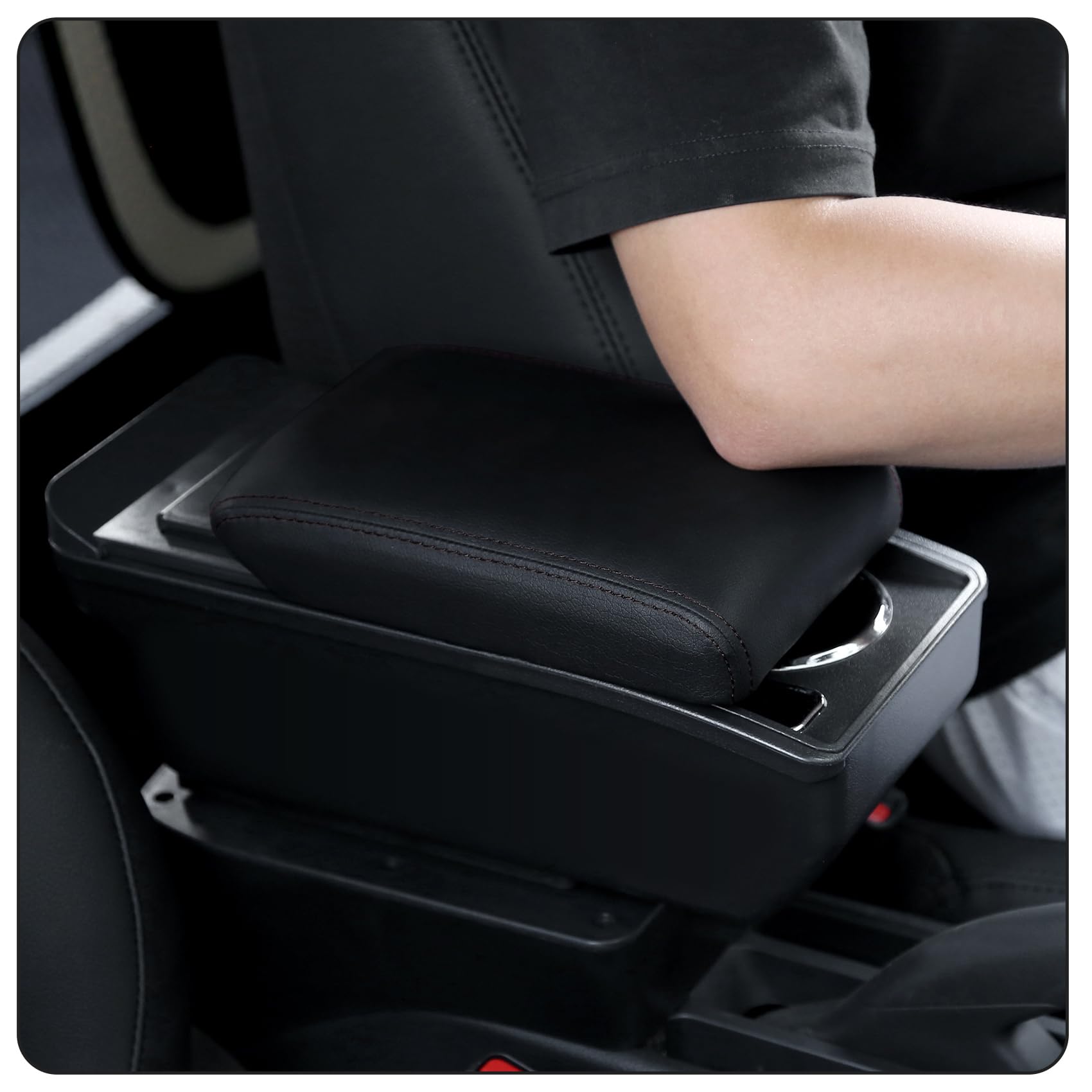 YJYWZH Compatible with Ford Fiesta MK7 Braccioli 2009-2017 Bracciolo Auto Console Centrale Scatola Portaoggetti Cuoio Nero Supporto del Braccio con Portabevande