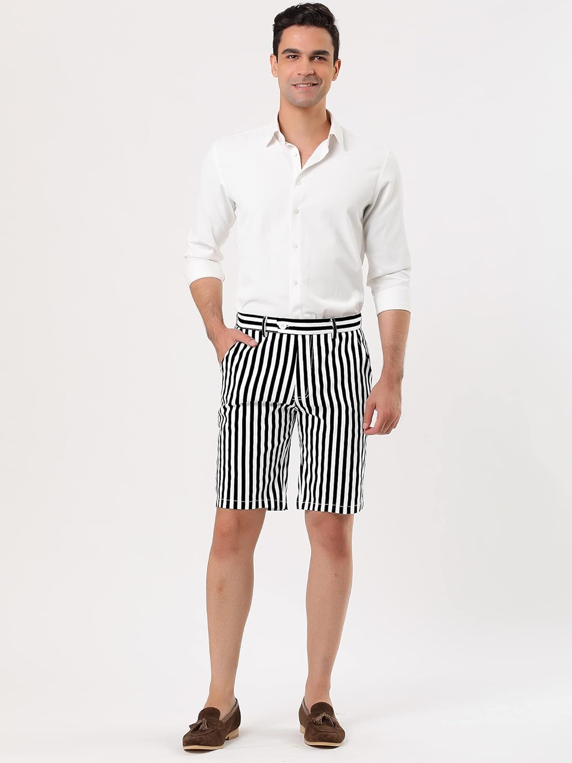 uxcell Men Summer Shorts Striped Slim Fit Flat Front Walk Chino Shorts