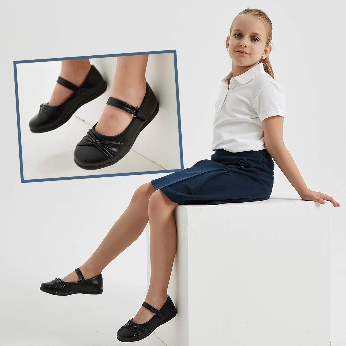 Hawkwell Girl's School Uniform Mary Jane Flats Dress Shoes