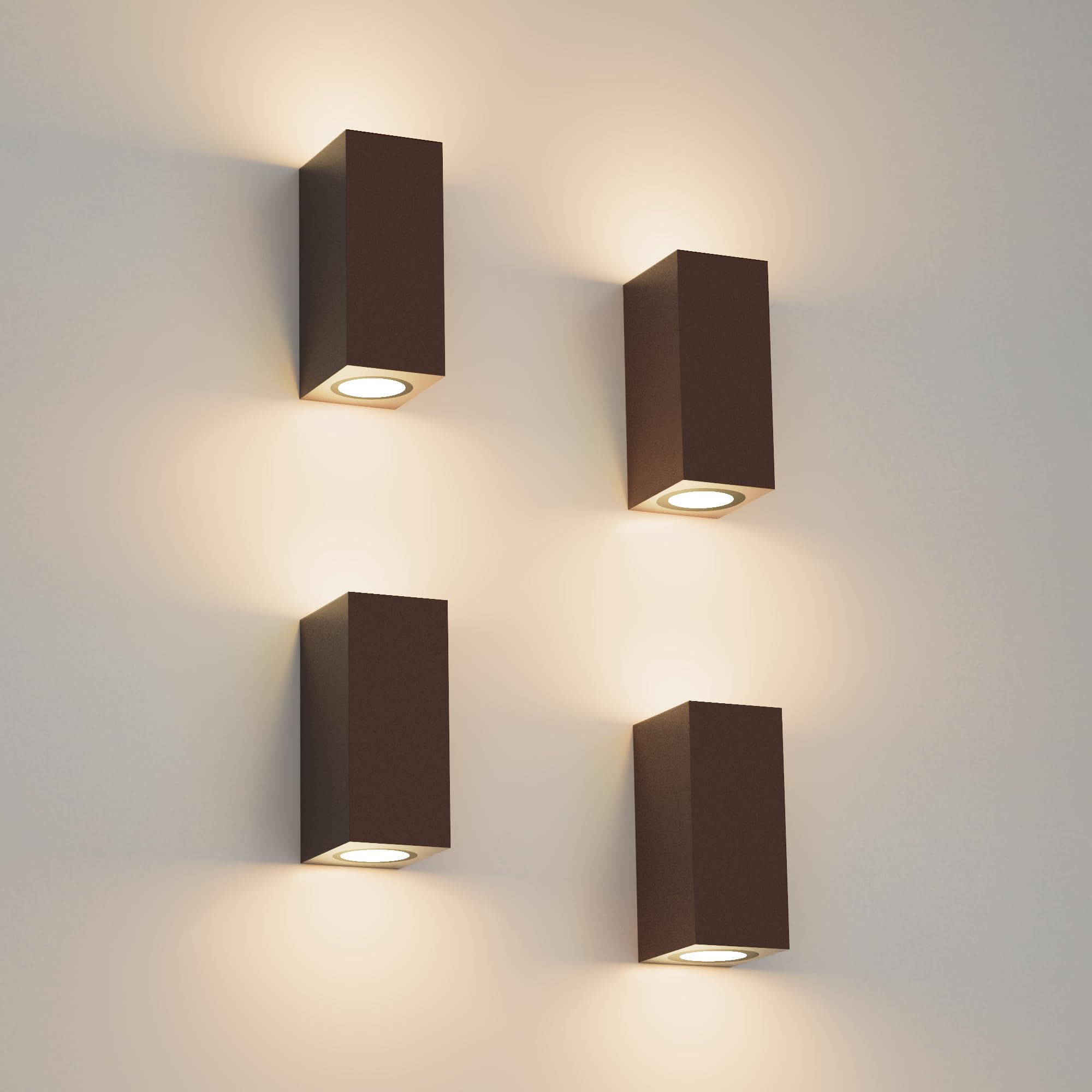 Klighten 4 Piezas Cuadrado Lámpara pared Exterior/Interior, IP65 Impermeable Color óxido Aplique Pared Exterior, GU10 Luz Pared de Aluminio Moderno para Jardines Pasillo Terraza, Bombilla no Incluida