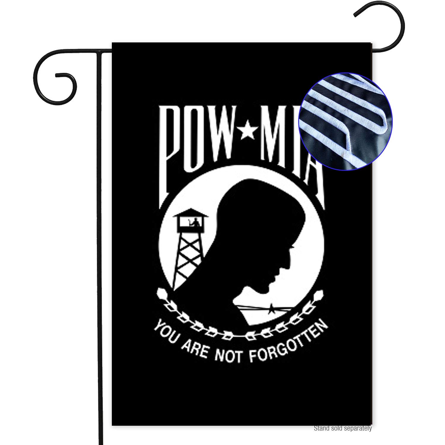 Embroidered Pow Mia Garden Flags 12x18 Double Sided 100% Heavy Duty Nylon 2ply Two Sided You are Not Forgotten Mia Pow Garden Yard Flags Banner for Outdoor Indoor,Fade Resistant,Waterproof