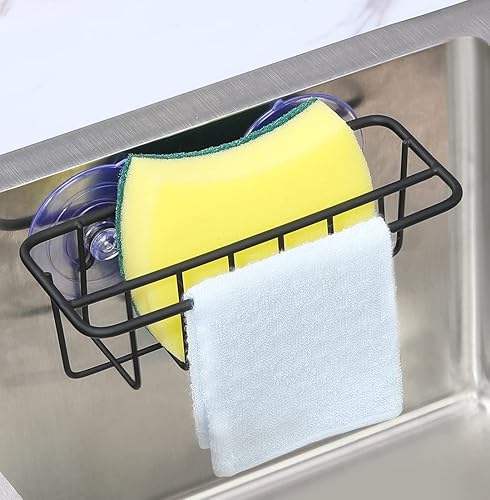 Soporte de esponja para fregadero de cocina, colgador de paños de cocina, 2 opciones de suspensión (ventosas y gancho adhesivo), acero inoxidable