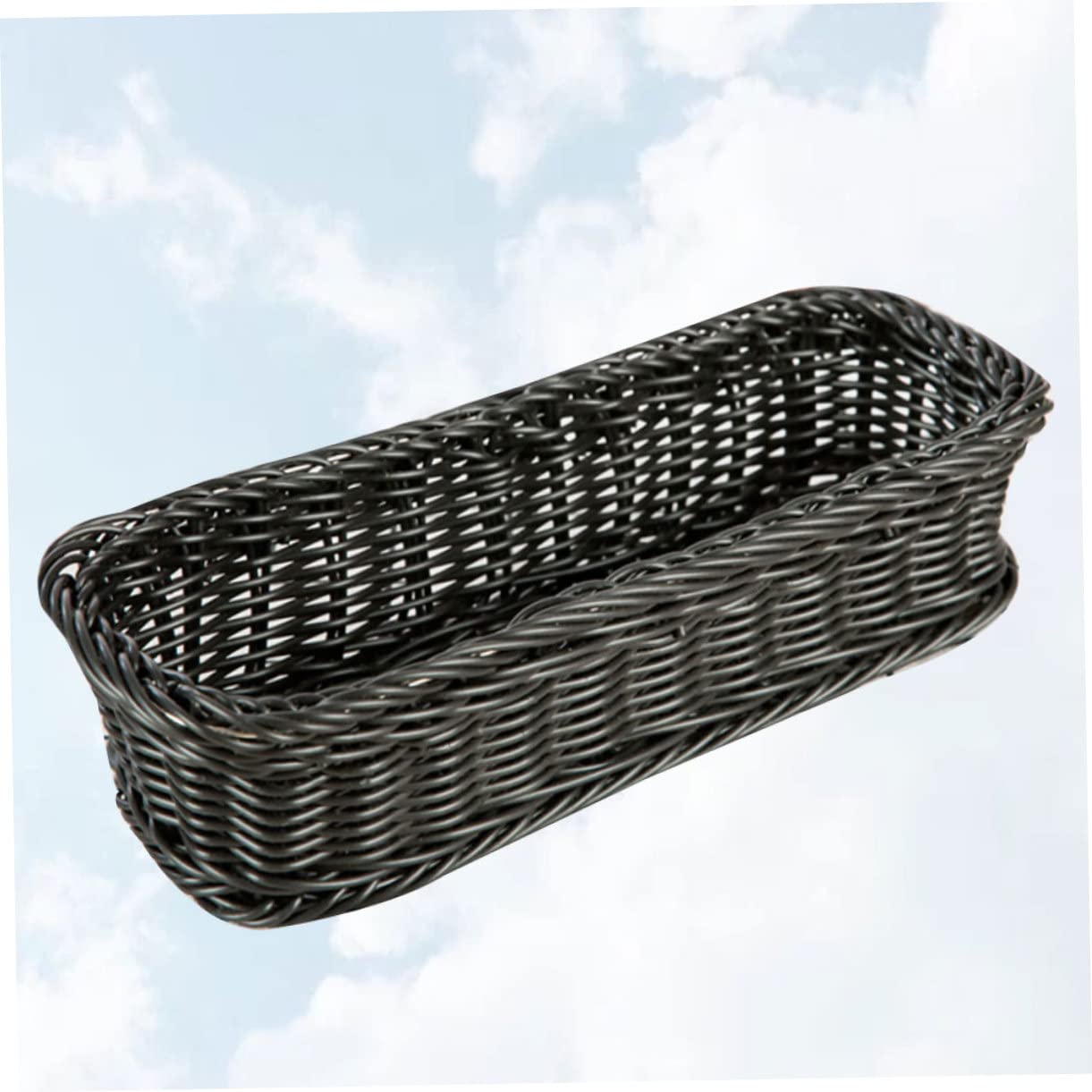 HOMOCONO 1pc Imitation Rattan Basket Square Basket Spoons Wicker Cube Baskets Wicker Bread Baskets Woven Rattan Basket Seagrass Basket Rattan Silverware Organizer Bins Dark Grey