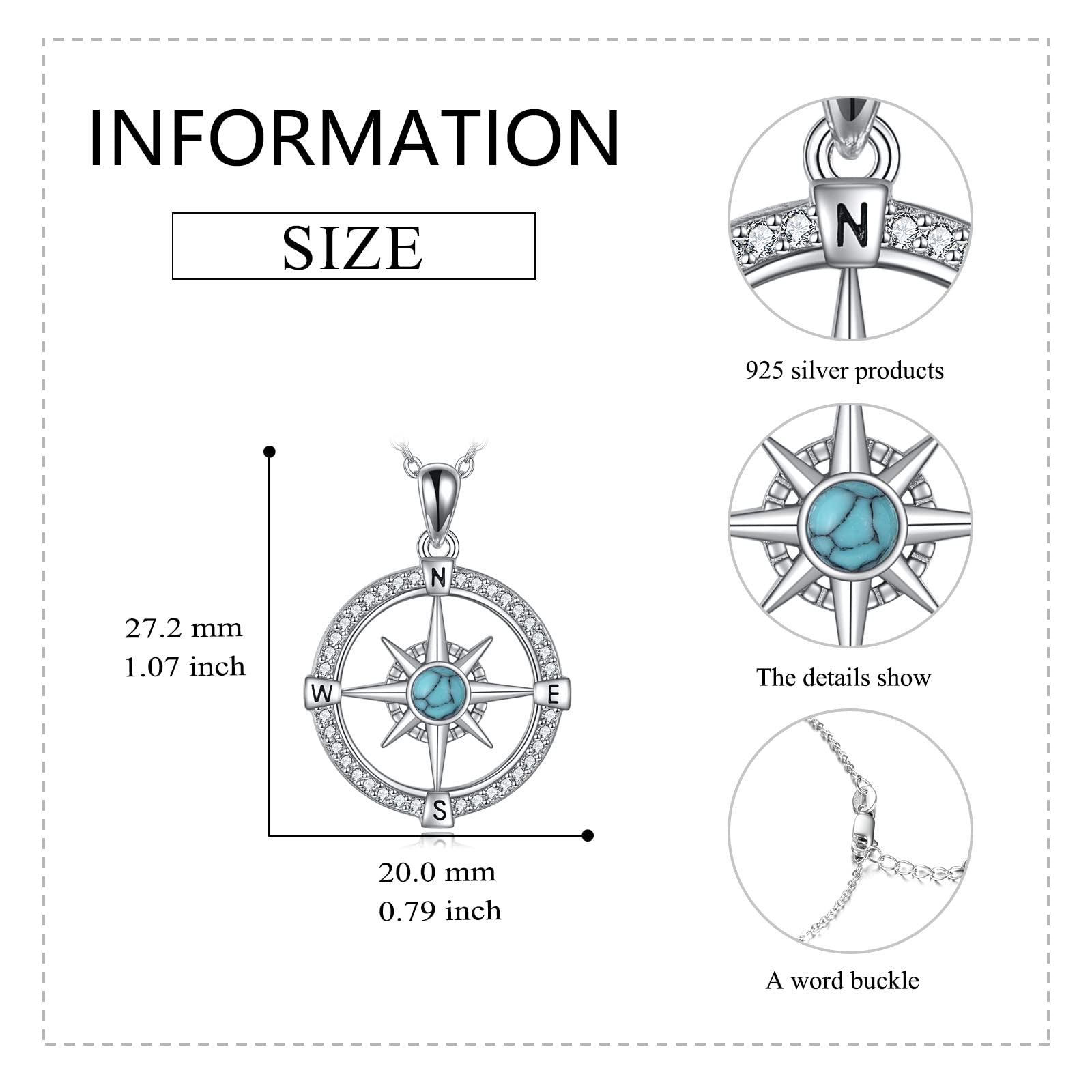 VONALA Collar de plata de ley 925 con colgante de corazón de estrella de mar para mujer, 27.2mm x 20mm, Plata esterlina, Turquesa