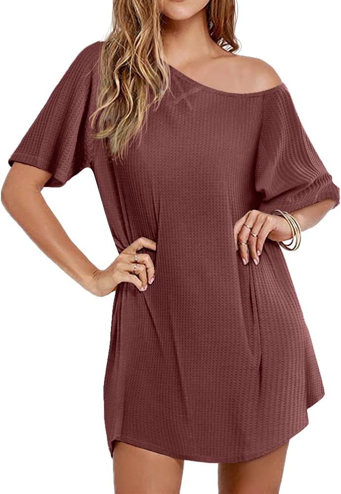 Ekouaer 3 Pack Women's T-shirt Nightgown Waffle Knit Short Sleeve Sleepshirts Casual Cover Ups S-XXXL - Image 2