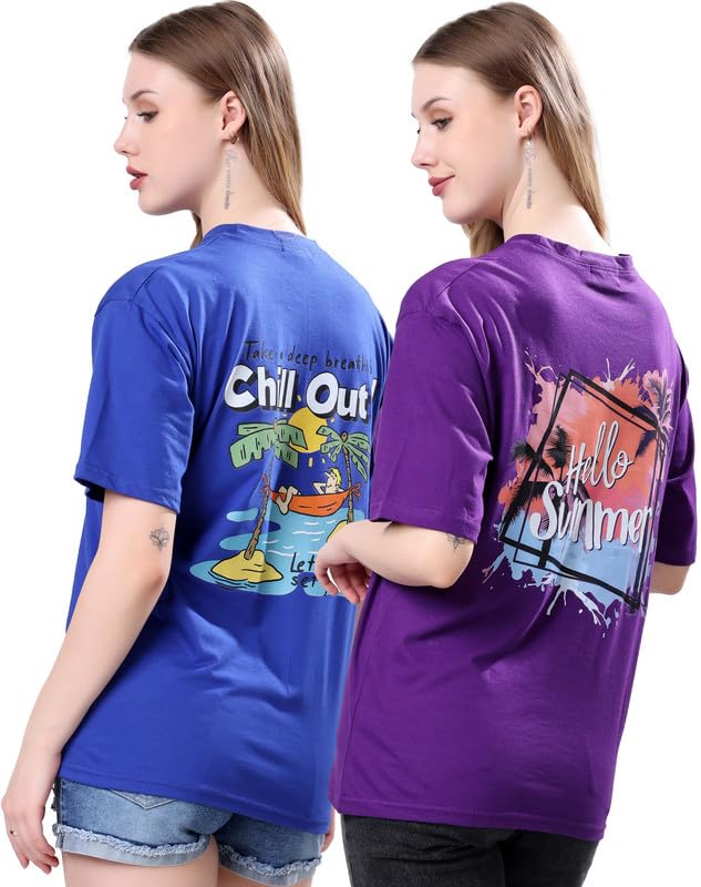 Image of London Hills Women's Cotton Blend Oversized Fit Oversized Tshirt | Oversized Tshirt - Pack of 2
