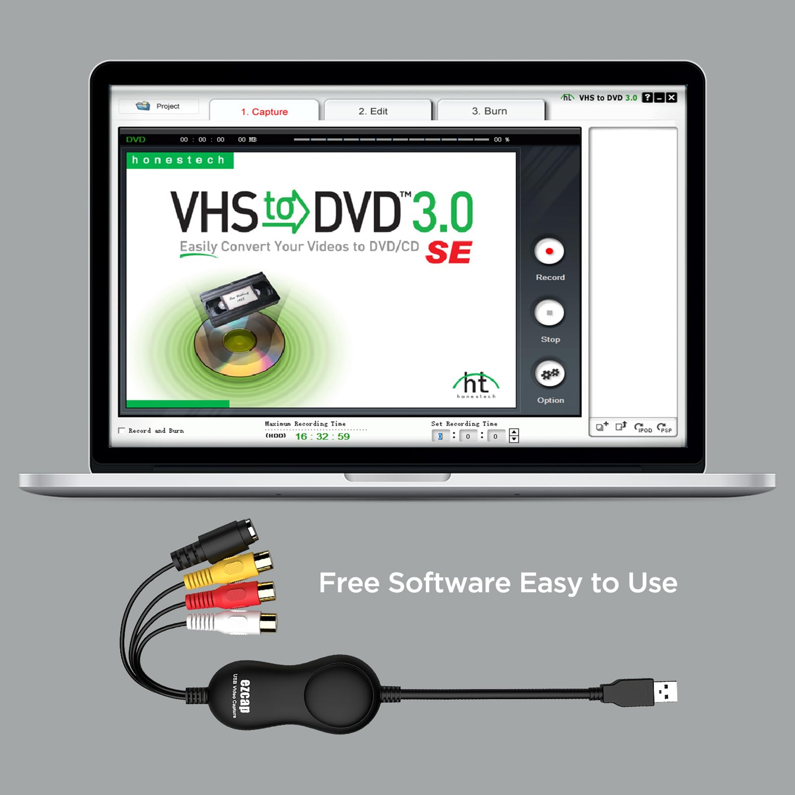 Docooler Tarjeta de grabación de vídeo USB 2.0 UVC, convertidor de VHS a digital, caja de grabación de vídeo compatible con entrada CVBS y S-Video, convierte VHS/DVD, VCR, videocámara, reproductor de