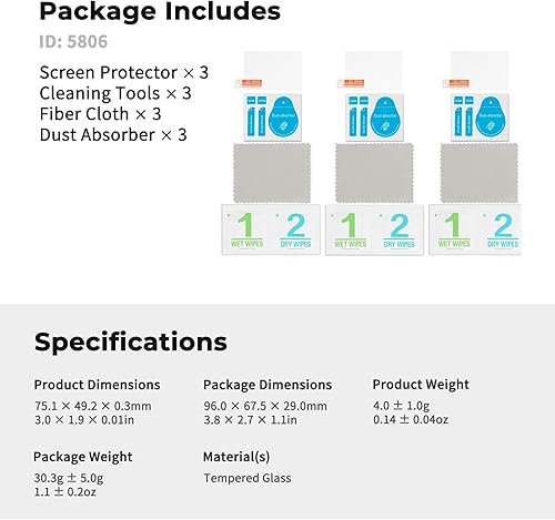 Vista 8 de SMALLRIG Paquete de 3 protectores de pantalla para Canon PowerShot V1 / G7X III, cubierta de vidrio templado ultrafino de 0.012 in, borde redondo
