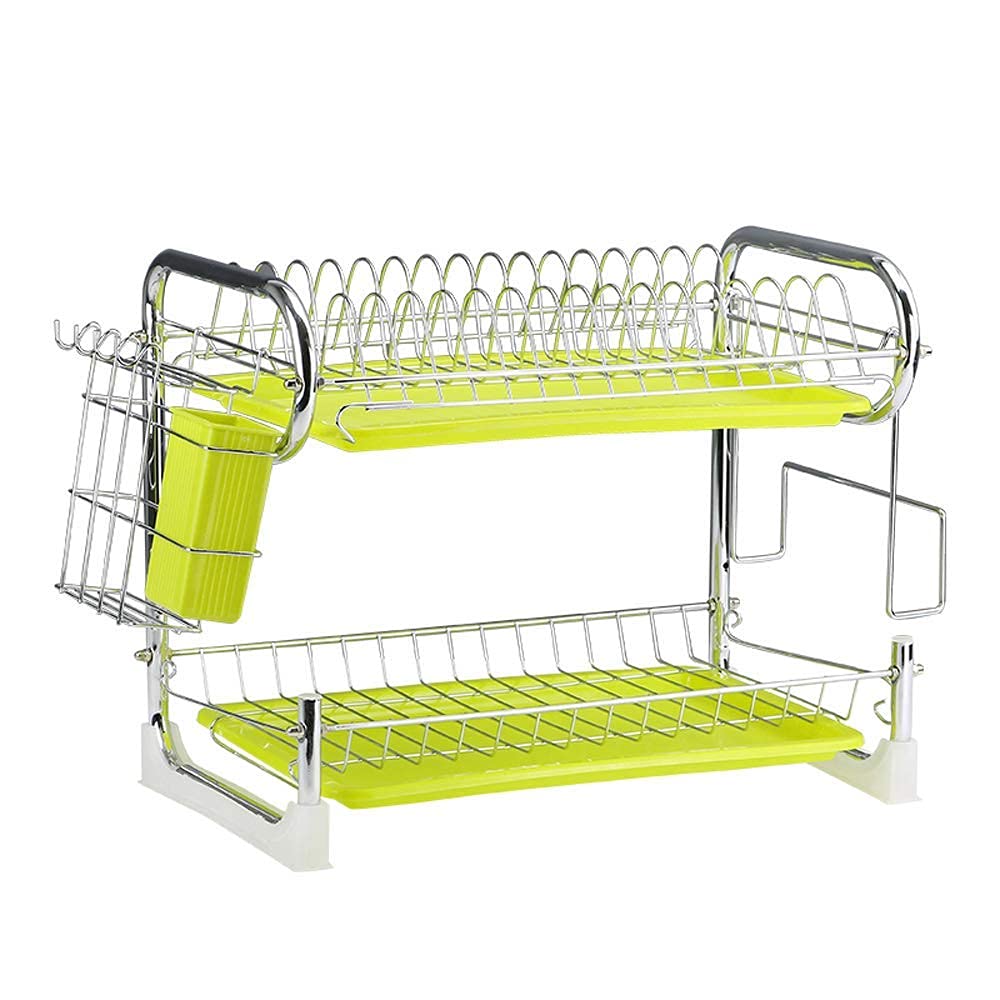 Estante Minimalista Moderno, escurridor de Cubiertos, secador de Platos de Acero Inoxidable de 2 Niveles con Bandeja y Cesta para Cubiertos.