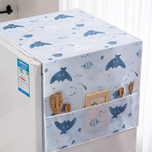 Funda para refrigerador a prueba de polvo, protector superior de PEVA para lavadora con bolsas de almacenamiento laterales, a prueba de agua y