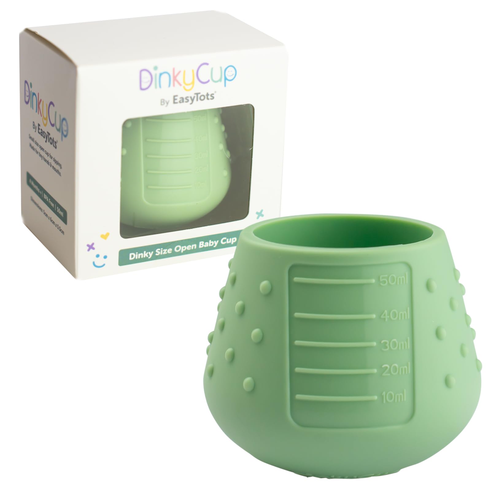 DinkyCup 50ml | Open Re-Balancing Baby Cup | BPA Free Silicone | Use from 4 to 18 Months | Extra Small for Tiny Hands and Mouths | Perfect Weaning Sippy Cup (Sage, 1 Pack)