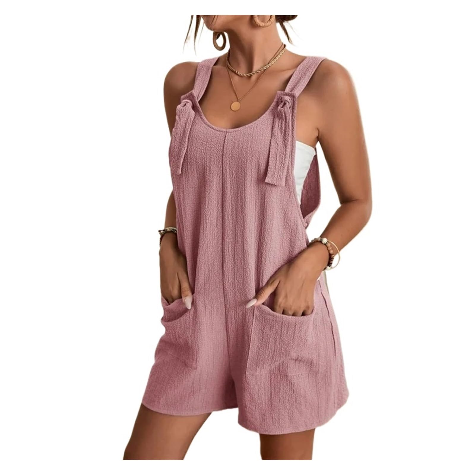 RRYPBOVG Jumpsuits For Women Summer Women's Jumpsuit Overalls Sleeveless Loose Romper(Pink,1XL)