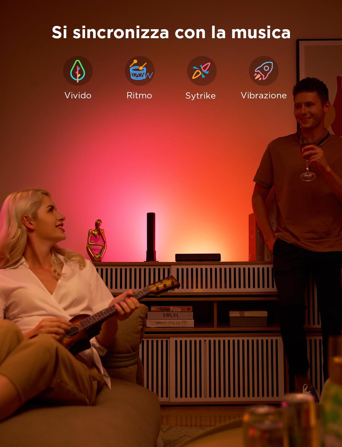 Govee Barre Luminose, Retroilluminazione TV RGBICWW Funziona con Alexa e Google Assistant, Dimmerabile in 16 Milioni di Colori per Stanze, Decorazione da Gioco