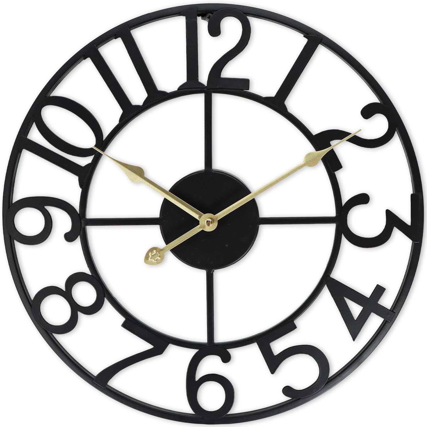 FB FunkyBuys Vintage Large Wall Clock Round Metal Silent Non-Ticking, Clock Mechanisms Battery Powered Roman Numerals Modern Wall Clocks for Living Room Bedroom (Numeral-Black, 60CM/ 23 Inches)