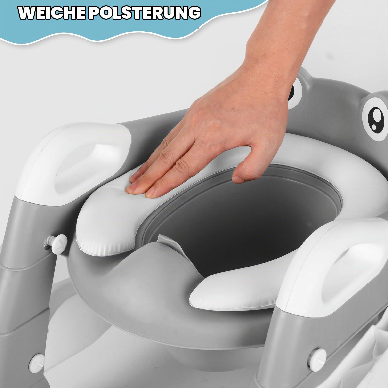 Toilettensitzverkleinerer für Kinder, 2 in 1 Toilettensitzverkleinerer für Kinder, Toilettensitz mit Stufen, Toilettenadapter mit PU-Kissen, Spritzschutz und rutschfestes Sauberkeitstraining