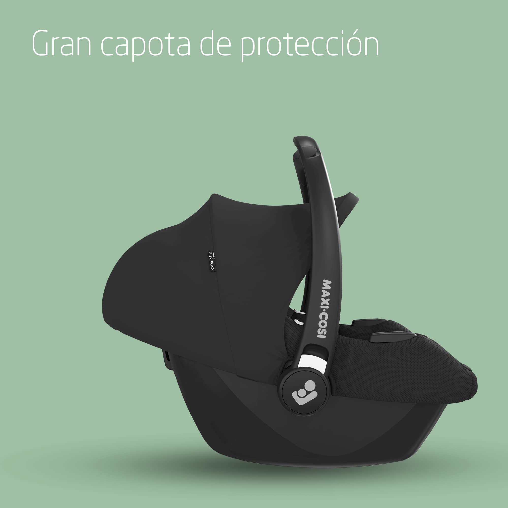 Maxi-Cosi CabrioFix i-Size, Silla Coche Bebé, 0-12m, máx.12 kg, Silla para Recién Nacido Ligera (3,2kg), Capota Grande, Asiento Acolchado, se Adapta de Cochecitos Maxi-Cosi, Essential Black