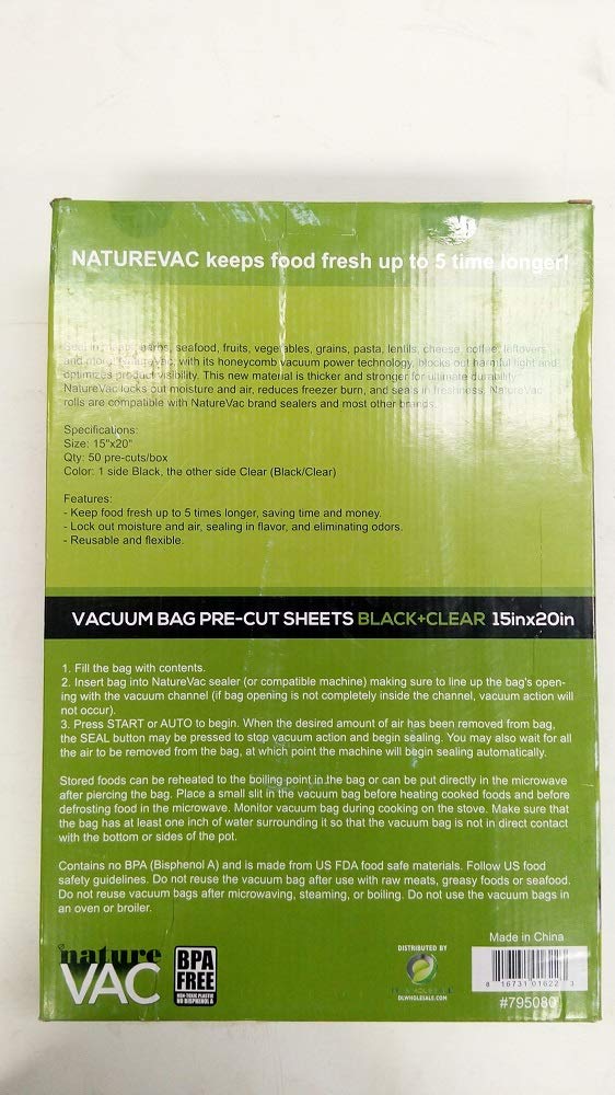 NatureVAC 15''x20'' Precut Vacuum Seal Bags Black/Clear - 50pack