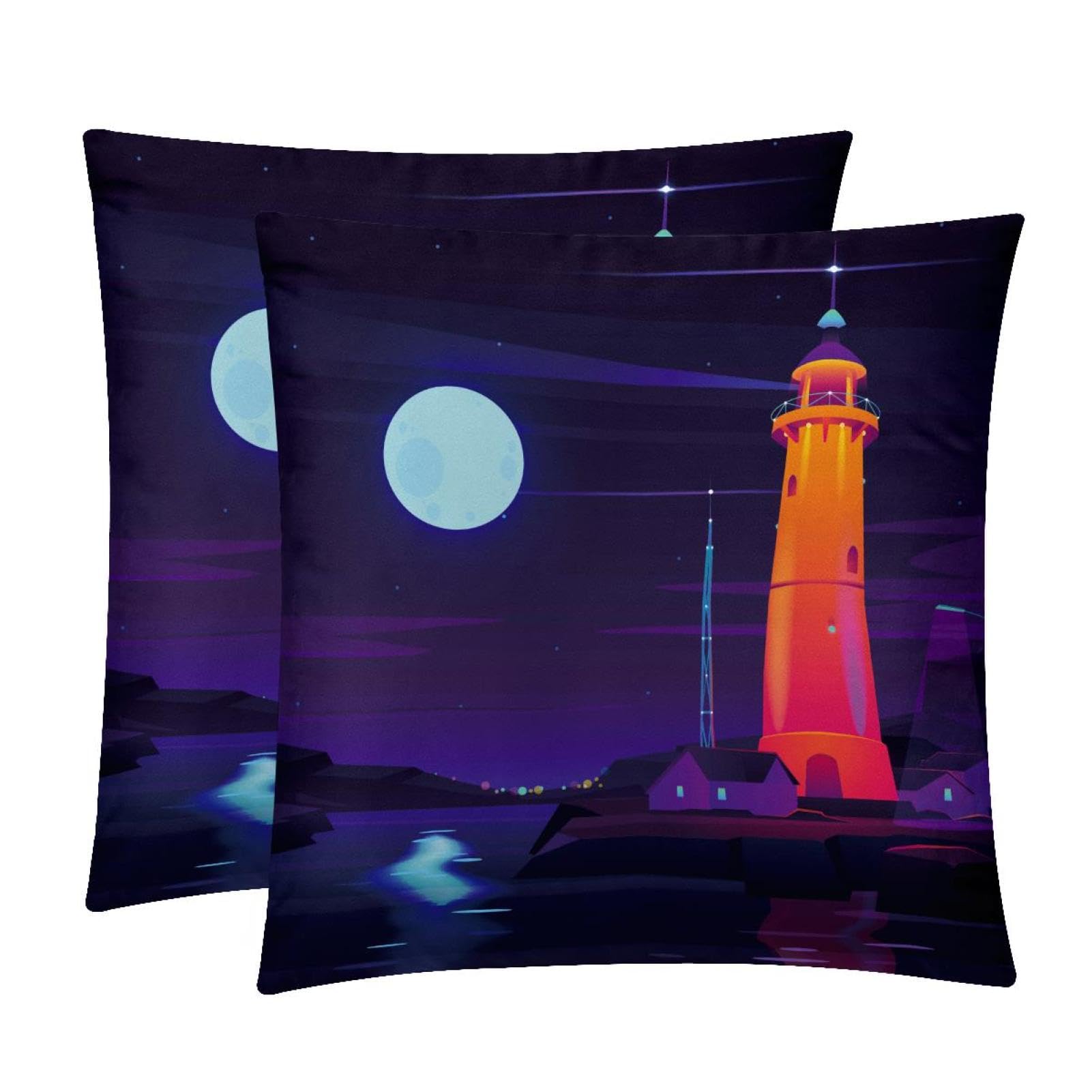 TDGKPZ Lighthouse Throw Pillow Cases 2 Pack Pillowcases Zipper Cushion Covers For Bedroom Living Room 45x45cm
