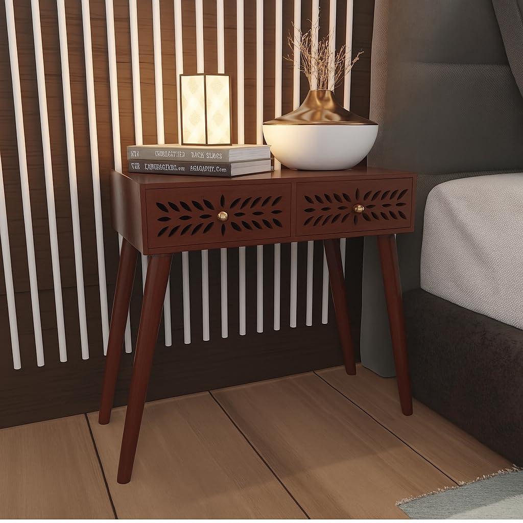 Ereteken ART 2 Drawer End Table for Bedroom, Small Side Table with 2 Drawers, Night Stand, End Table with Wooden Legs for Bedroom, Living Room (Full Brown)-image-19