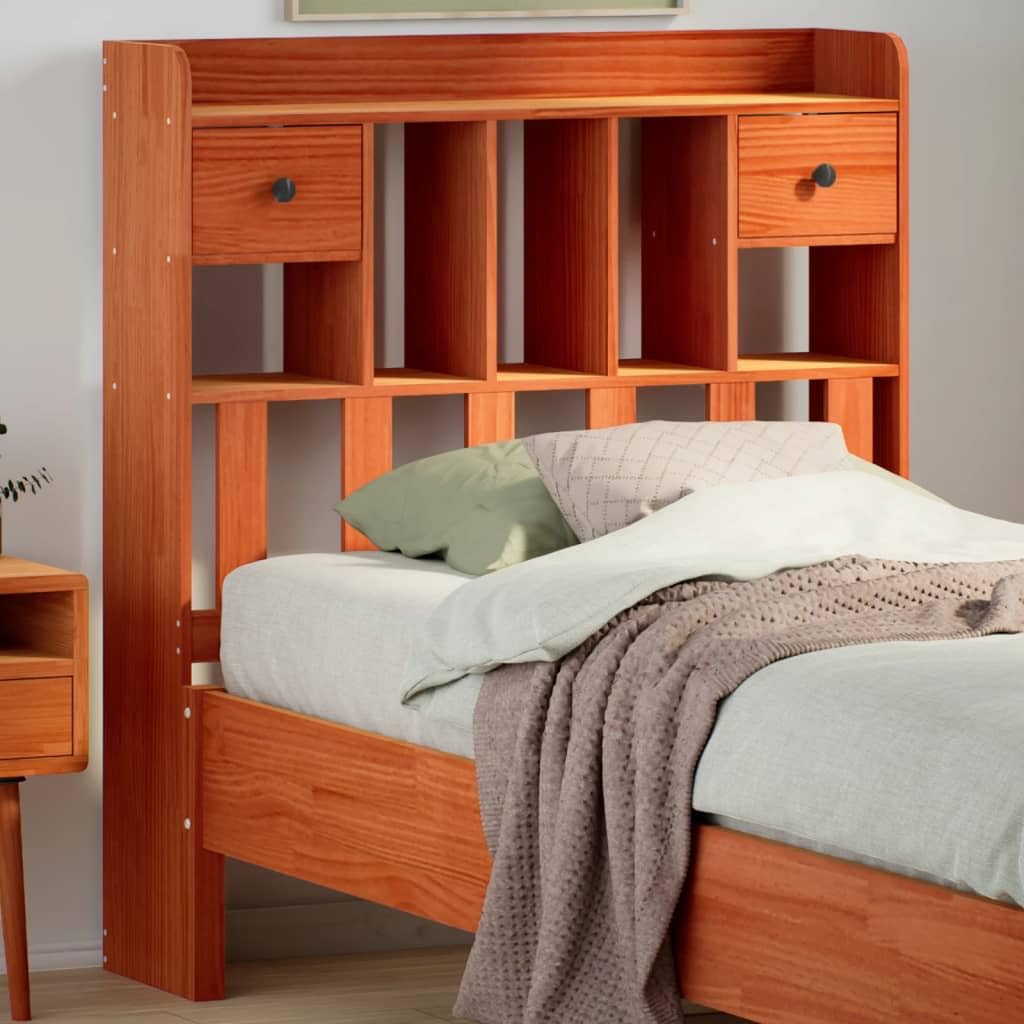 Homgoday Cabecero con estantes marrón cera 90 cm madera de pino, cabecero cama doble, respaldo para cama y sofá modelo 855525IT