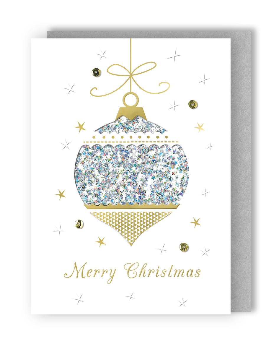 Box of 5 Winter Glow Merry Christmas Bauble Hand-Finished Christmas Cards BXW005, metallic, 12.5cm x 17.5cm - Image 3