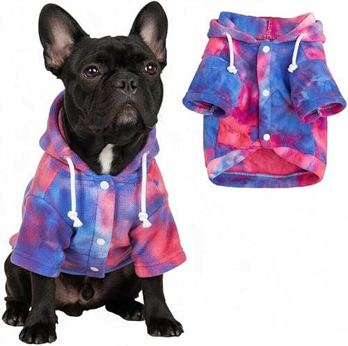 Mklhgty Sudadera con capucha para perro de teñido anudado, abrigo de invierno para perros pequeños, capucha cálida y ajustable ultrasuave, tela