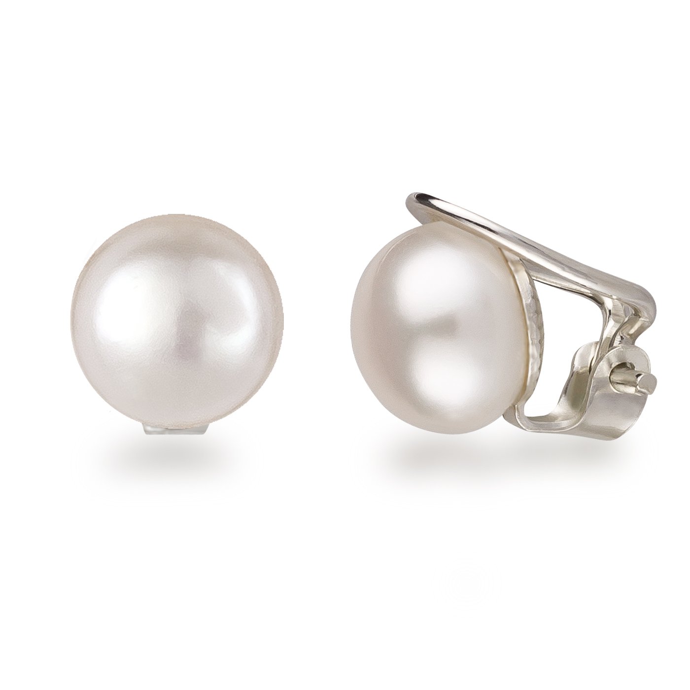 Orecchini A Clip Argento 925 Con Perle D'acqua Dolce | Fatto In Germania | Perle Bottone 10 Mm Bianco Crema