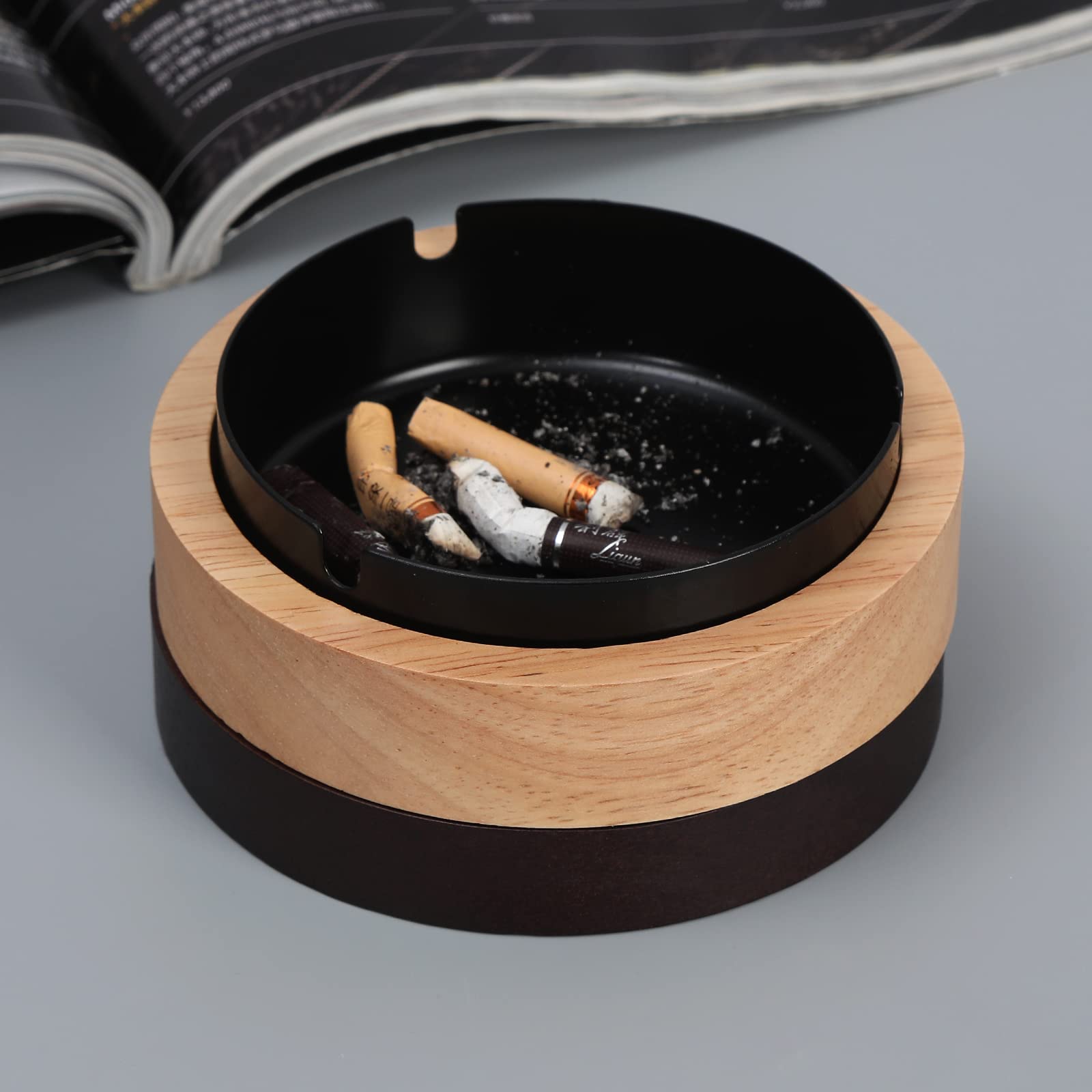 FriyGardcn Holz-Aschenbecher Mit Deckel – Winddicht, Edelstahl-Einsatz, Dekorativ Für Drinnen & Draußen
