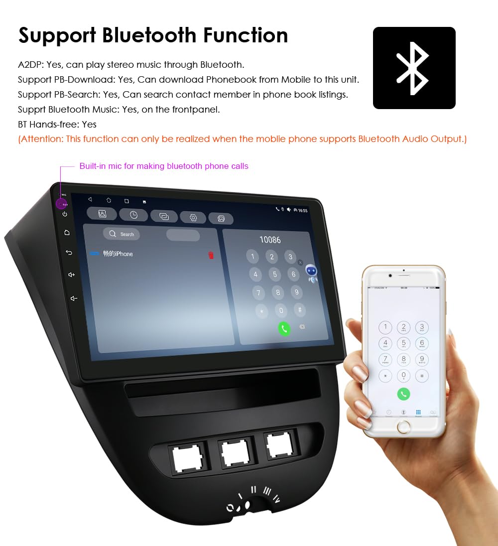 Android 13 Autoradio 10.1 Pollici Touch Screen 4 Core per Peugeot 107/Toyota Aygo/Citroen C1 2005-2014 WiFi CarPlay/Android Auto Bluetooth 4G SWC GPS RDS 2GB + 64GB