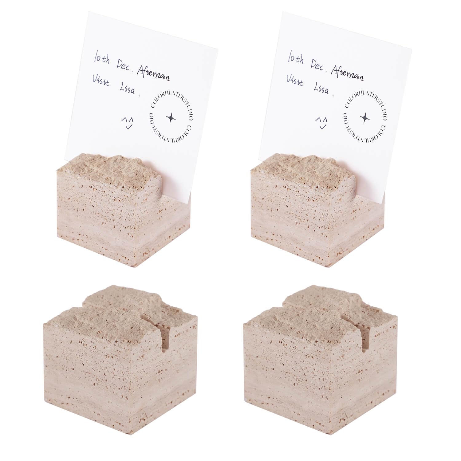 JIMEI 4 pcs Natural Travertine Place Card holder - Handmade Polished Wedding Table Signs, Multi-Use Memo Holder for Escort Cards, Photos & Business