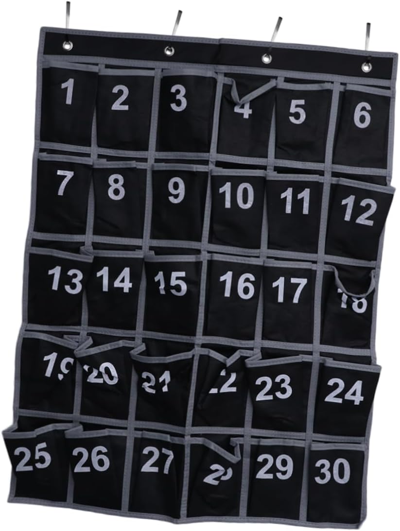 DOITOOL Cell Phone Hanging Organizer for Classroom Storage Numbered Sundries Holder Wall Chart for Phones Chargers and More Black