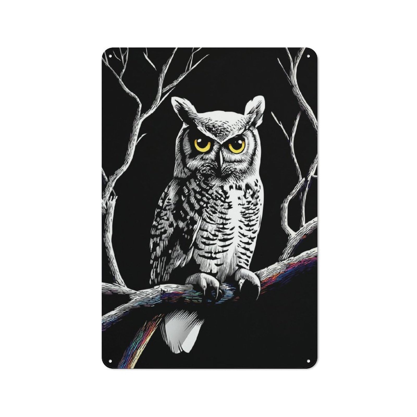 Junmoney Nighttime Owl Perch Tin Wall Plaque 30X20cm With For Guest Room Or Hallway, For Hallway Wall Decor Fans