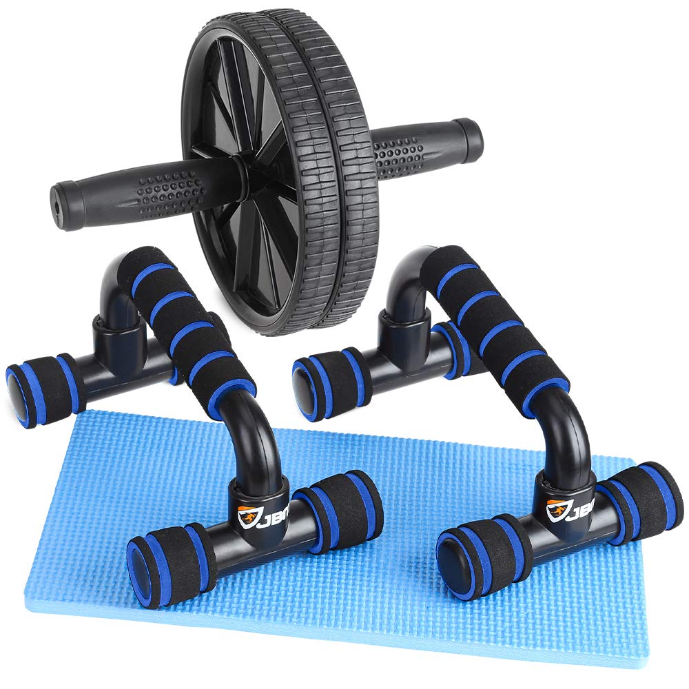 JBM Perfect Muscle Push up Pushup Bars Stands & Ab Wheel Roller Handles Aid Equipment for Men and Women (Black & Blue)