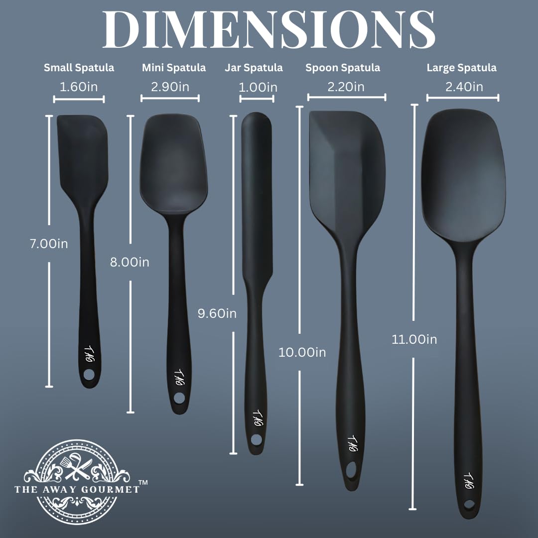 Juego de 5 espátulas de silicona, sin BPA, resistentes al calor hasta 231.1 °C, utensilios de cocina antiadherentes para hornear, cocinar y mezclar, aptos para lavavajillas (negro)